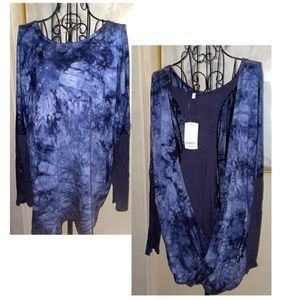 SIMPLE BY SUZANNE BETRO BLUE TIE DYE "TWOFER" DRAPED OPEN BACK TOP~1X
